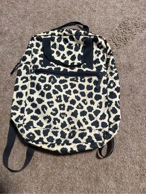 Leopard Print Canvas Backpack - Black & Cream